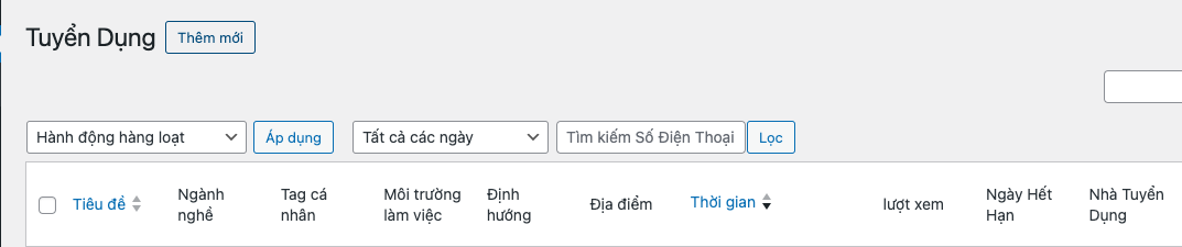 Trang danh sách tuyển dụng → nút Thêm mới